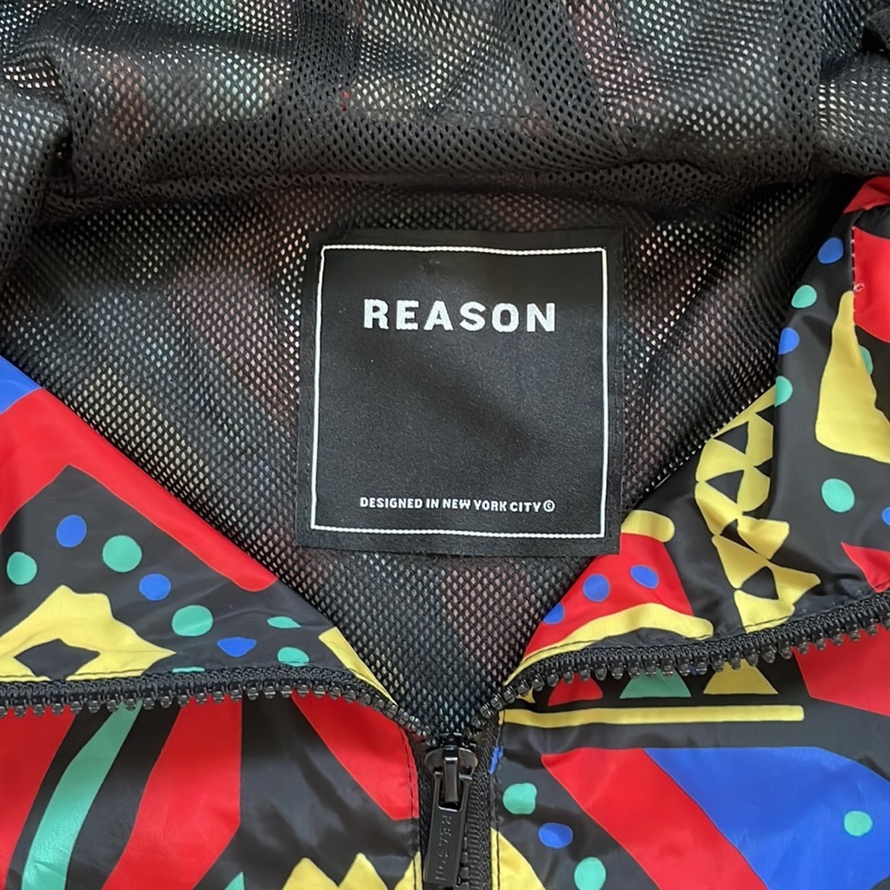 Reason the Label | Unity Red 1980s Maximalist Print Hooded Windbreaker 1/4 Zip - Picture 12 of 12